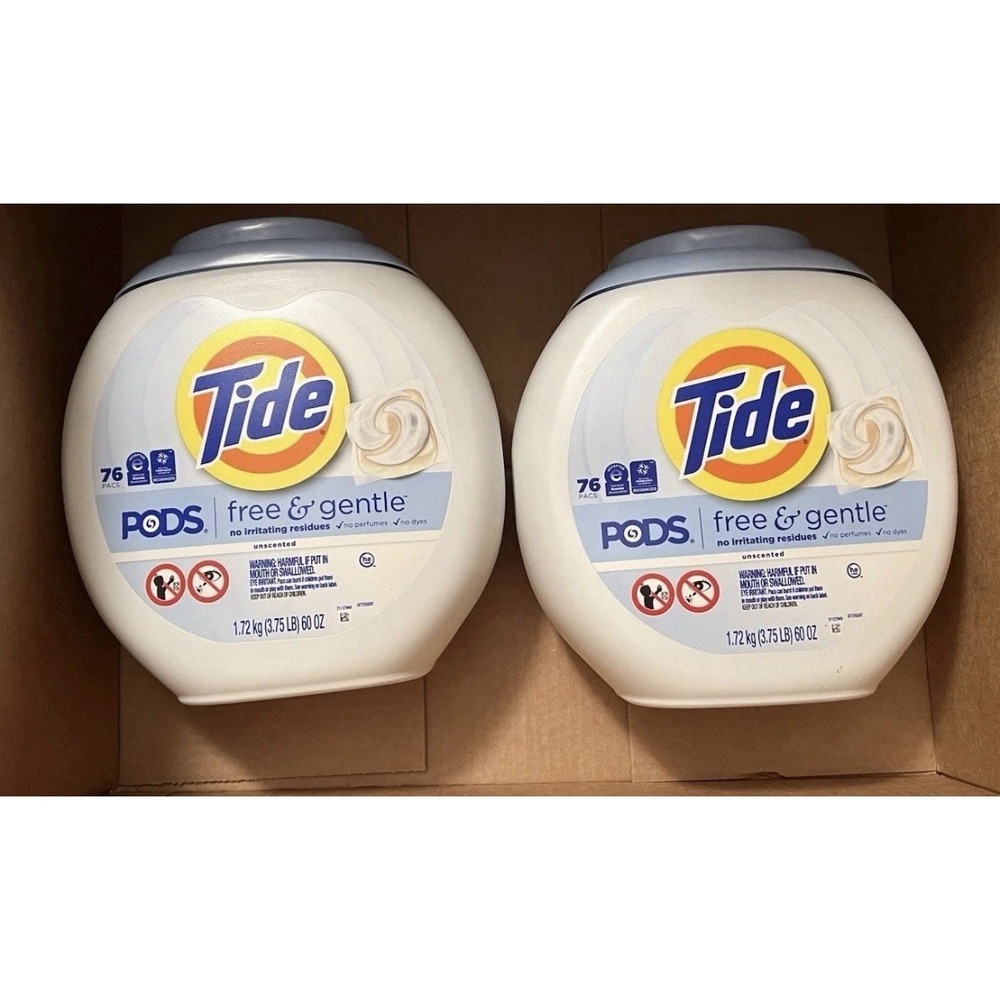 2 Tubs of 76 Tide Pods, 152 TOTAL PODS of Free & Gentle Laundry Detergent NEW